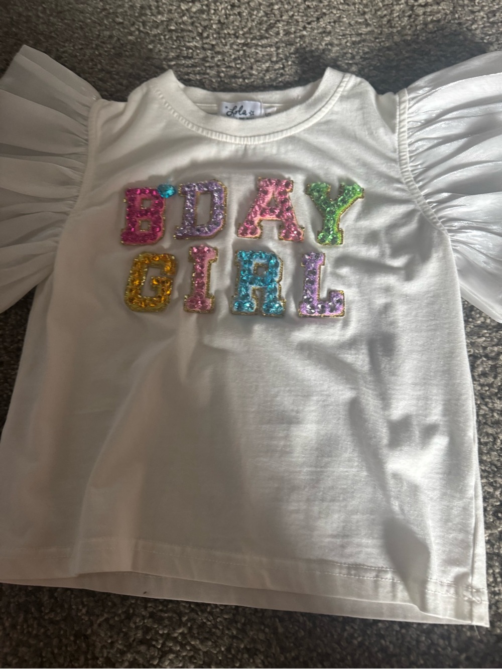 Girls 'Bday Girl' Sequin Puff Sleeve Top (loose gem)